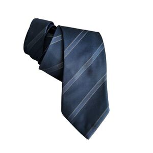 Ermenegildo Zegna Dark Blue Striped Silk Neck Tie